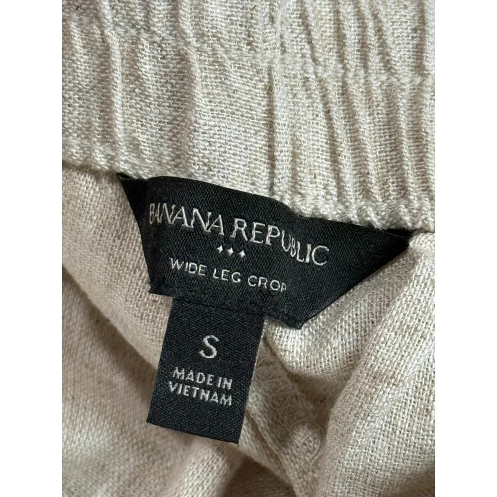 EUC Womens Banana Republic wide leg crop pants linen blend drawstring beige sz S